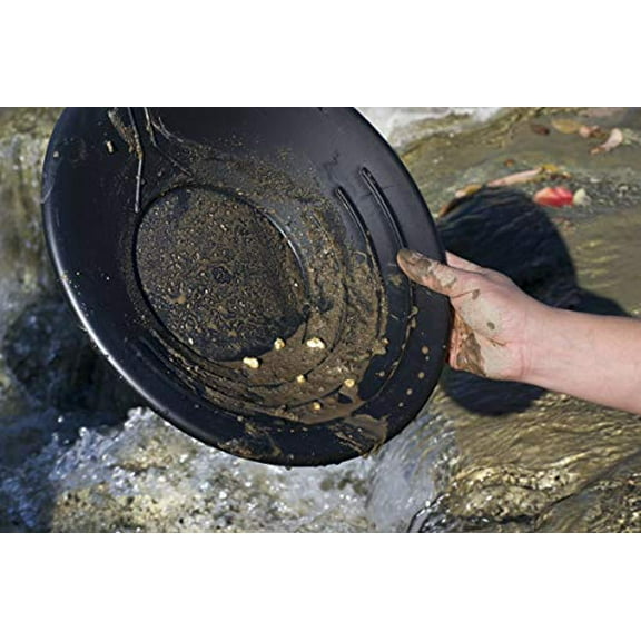 SE 14 Inch Gold Panning Pan - Three Riffles for Easier Mining and Prospecting, Black, 4 Pack
