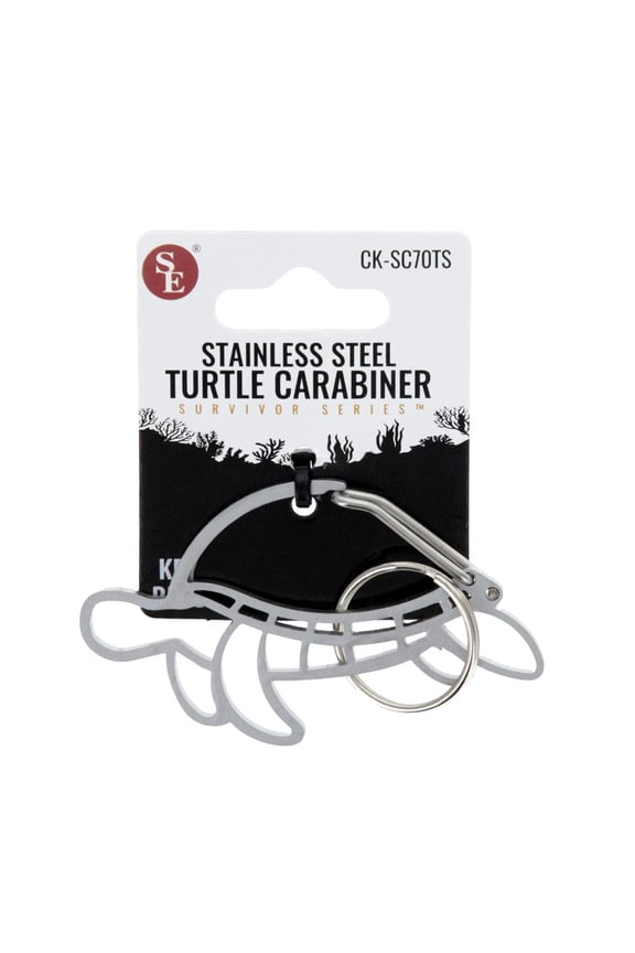 2.5 Inch x 1.5 Inch Sea Turtle Shaped Heavy Stainless Steel Carabiner with Key Ring Durable & Decorative Clip for Keys, Bags & Accessories CK-SC70TS