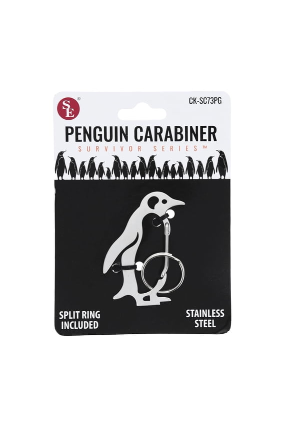 2 Inch x 1.25 Inch Large Penguin Shaped Heavy Stainless Steel Carabiner with Key Ring Durable & Decorative Clip for Keys, Bags & Accessories CK-SC73PG