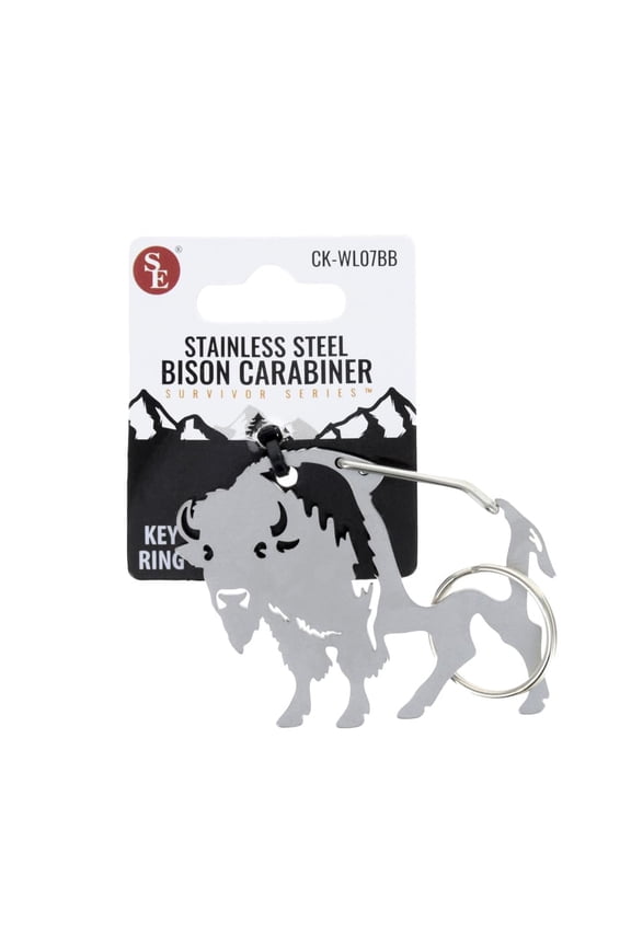 2 Inch x 1.5 Inch Bison Shaped Heavy Stainless Steel Carabiner with Key Ring Durable & Decorative Clip for Keys, Bags & Accessories CK-WL07BB