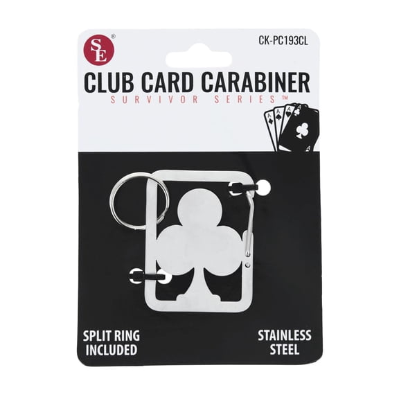 SE 2 Inch x 1.75 Inch Large Club Card Shaped Heavy Stainless Steel Carabiner with Key Ring – Durable & Decorative Clip for Keys, Bags & Accessories – CK-PC193CL