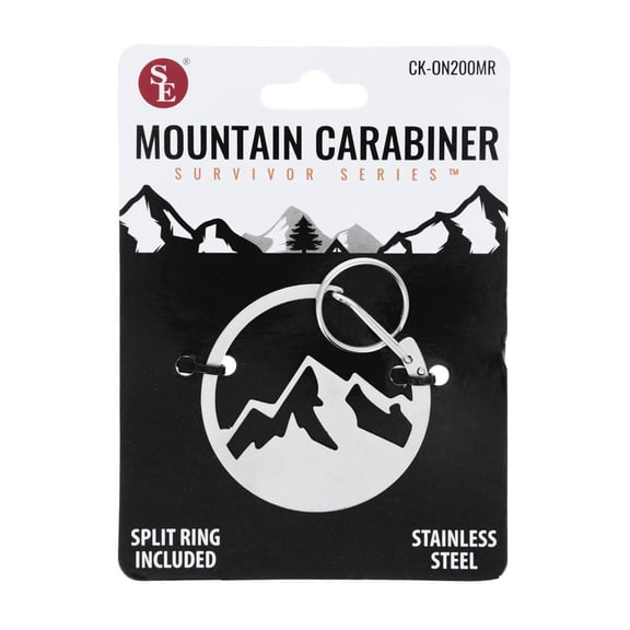 SE 2 Inch x 2 Inch Large Mountain Range Shaped Heavy Stainless Steel Carabiner with Key Ring – Durable & Decorative Clip for Keys, Bags & Accessories – CK-ON200MR
