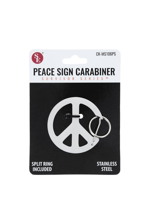 2 Inch x 2 Inch Large Peace Sign Shaped Heavy Stainless Steel Carabiner with Key Ring Durable & Decorative Clip for Keys, Bags & Accessories CK-MS106PS