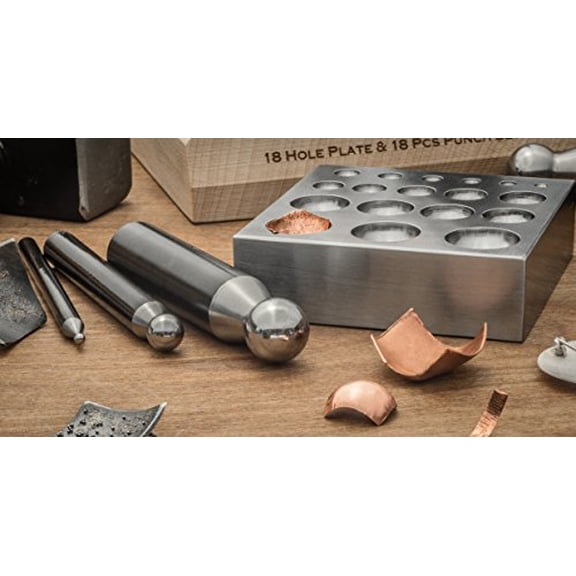SE 2-in-1 Dapping Block and 18 PC. Punch Set with Wooden Stand - JT34518DPBB