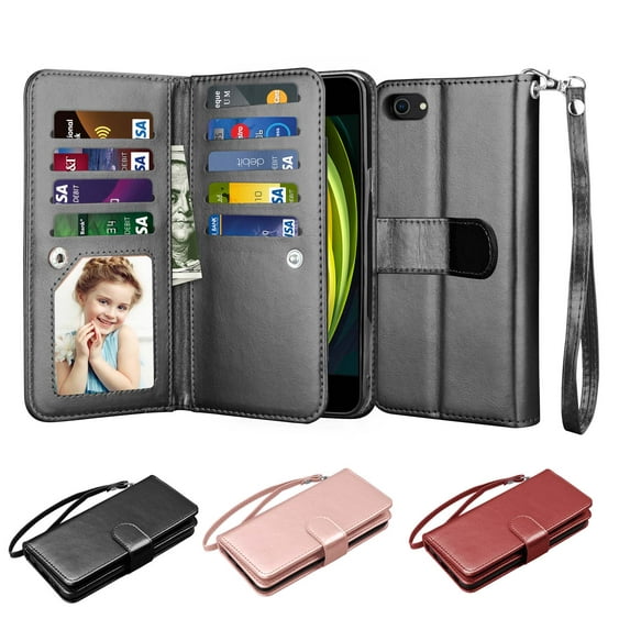iPhone SE 2020 / iPhone 7 8 4.7" Cases Wallet, iPhone SE 2 2020 PU Leather Case, Njjex PU Leather Magnet Stand Wallet Credit Card Holder Flip Case 9 Card Slots Case for iPhone SE 2020