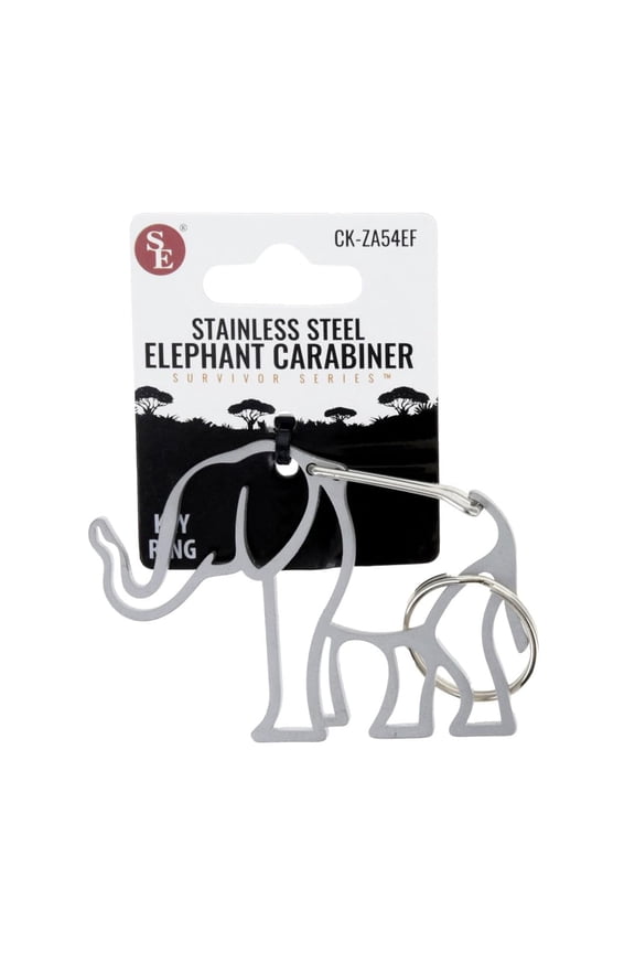 4.25 Inch x 2.5 Inch Large Elephant Shaped Heavy Stainless Steel Carabiner with Key Ring – Durable & Decorative Clip for Keys, Bags & Accessories – CK-ZA54EF