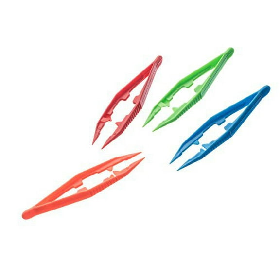 SE 4" Assorted Color Plastic Tweezers (12 Count) - 364PT12