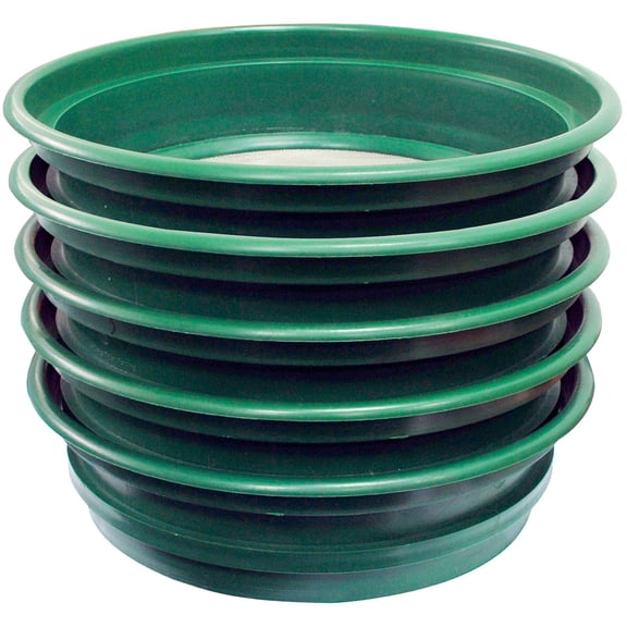 SE 13.25 Inch Wide Stackable Classifier Gold Prospecting Pan Set - Includes 1/2" 1/4" 1/8" 1/12" and 1/20" Stainless Steel Mesh Sifting Pans, Green, 5 Pack