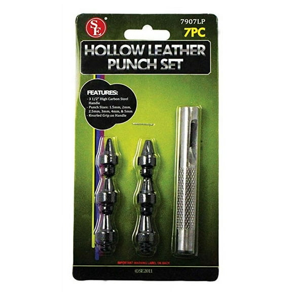 SE 7907LP 7-Piece Hollow Leather Punch Set with 6 Punch Sizes