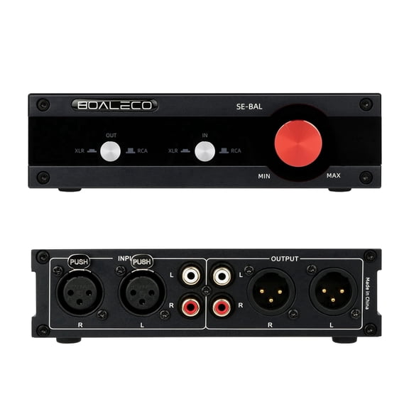 BOALECO SE-BAL Audio Switch RCA XLR 2-IN-2-OUT,Premium Selector Splitter Box with Volume Controller,Black