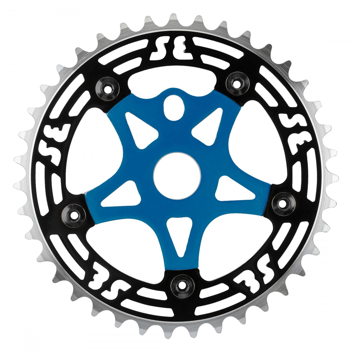 SE Bikes One Piece Chainring & Spider 39t 1pc 1/2in x 1/8in Aluminum Black/Blue