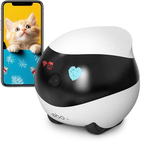 SE FamilyBot Home Camera Robot: 1080P Movable Pet Camera Indoor, Battery-Operated, Auto-Recharge, Night Vision, 2-Way Talk, Local Storage, APP Control