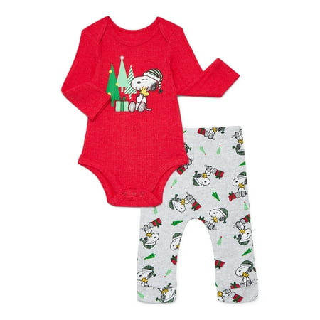 Snoopy Baby Boys Christmas Graphic Bodysuit and Jogger Pants Set, 2-Piece, Sizes 0M-12M