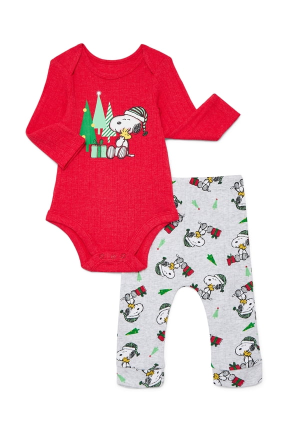 Snoopy Baby Boys Christmas Graphic Bodysuit and Jogger Pants Set, 2-Piece, Sizes 0M-12M
