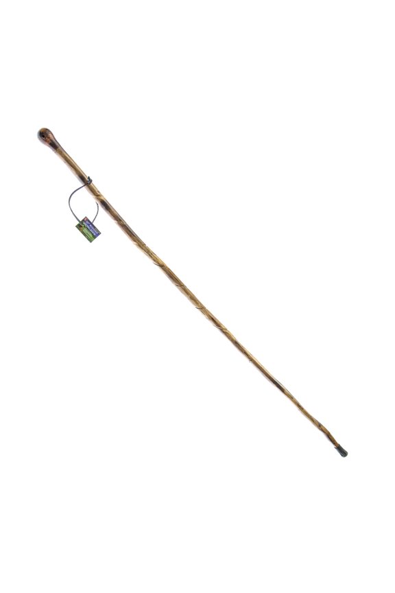 Natural Wood Weatherproof Walking Stick with Hand-Carved Spiral Design, Brown