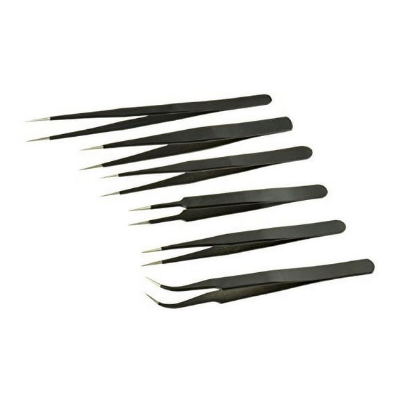 SE Non-Magnetic Tweezers Set with Wooden Storage Box (6 PC.) - TW-7WB