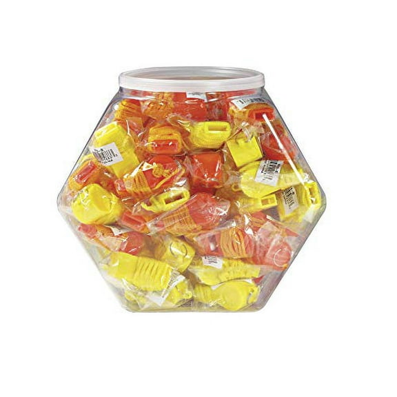 SE Orange Plastic Whistles with 14" Lanyards (100 PC.) - WH3-B-100
