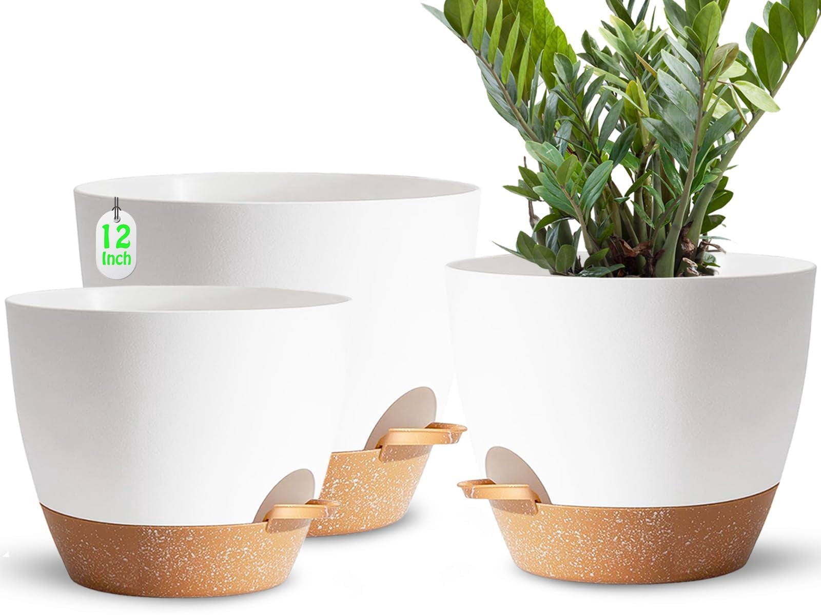 SE SUN-E Plant Pots,12+10+9 Inch Self Watering Pots with Drainage Hole ...
