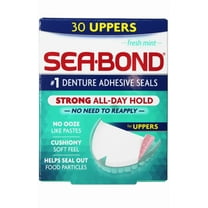 Sea-Bond Secure Denture Adhesive Seals, Fresh Mint Uppers, All-Day-Hold, Mess-Free, 30 Count