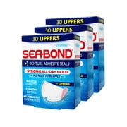 Sea-Bond Secure Denture Adhesive Seals, Original Uppers, Zinc-Free, All-Day-Hold, Mess-Free, 30 Count - 3 Pack