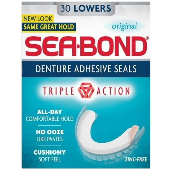 SEA-BOND Denture Adhesive Wafers Lowers Original 30 Each (Pack of 3)