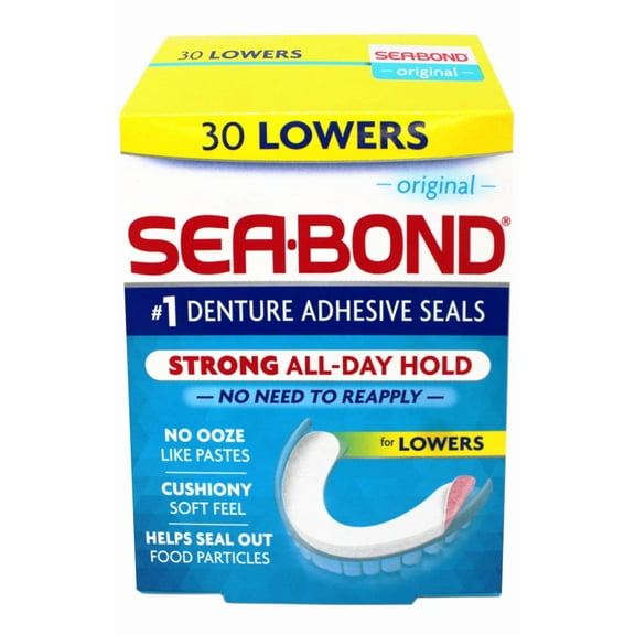 Sea Bond Secure Denture Adhesive Seals, Original for Lowers, All-Day-Hold, 30 Count - 4 Pack