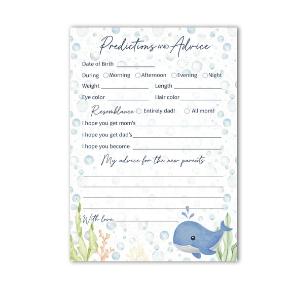 UNDER THE SEA Baby Shower Predictions & Advice Cards Pack of 25 Whale Ocean Baby Shower Activity, Wishes for New Parents, Gender Neutral Couples Shower, Coed Party Keepsake G800-PDAV
