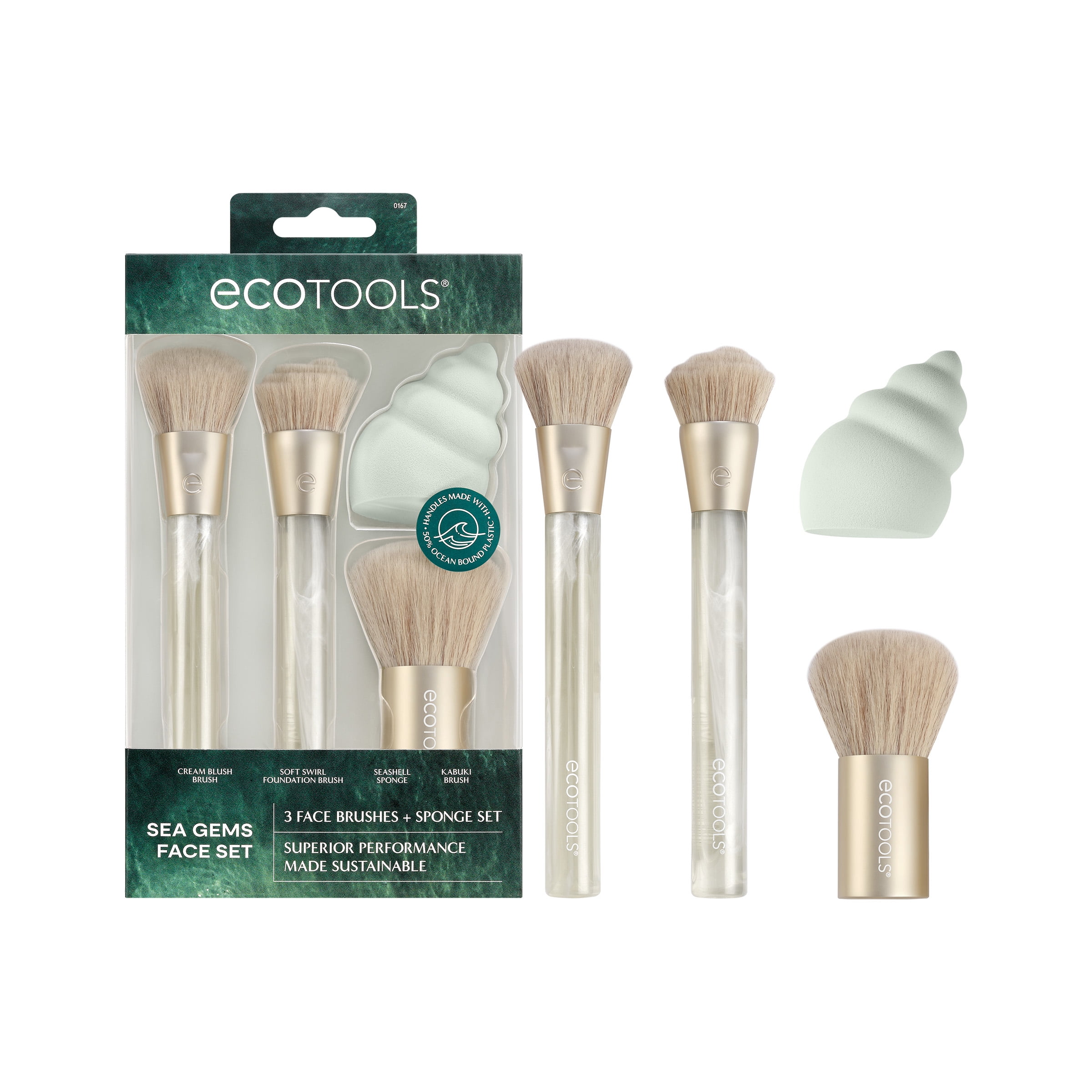 EcoTools Sea Gems Face Makeup Brush & Makeup Sponge 4 Piece Set