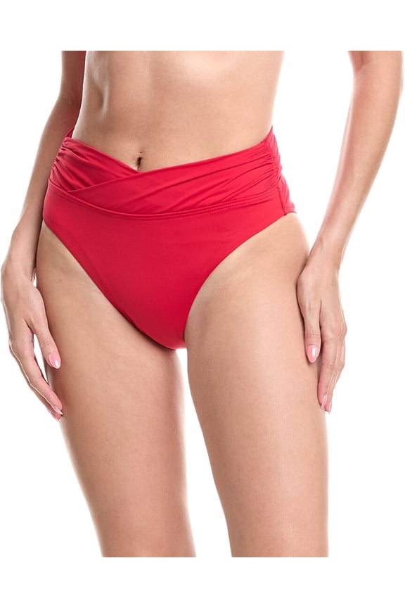 womens  Essentials Wrap High-Waist Bikini Bottom, 8, Red