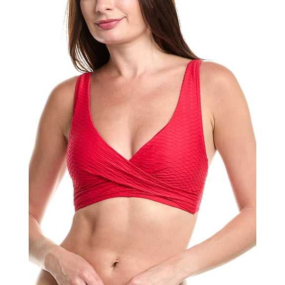 SEA LEVEL AUSTRALIA womens  Honeycomb Cross Front Multifit Bikini Top, 6, Red