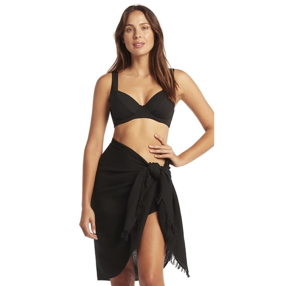 SEA LEVEL SWIM Sunset Frayed Sarong Black One Size