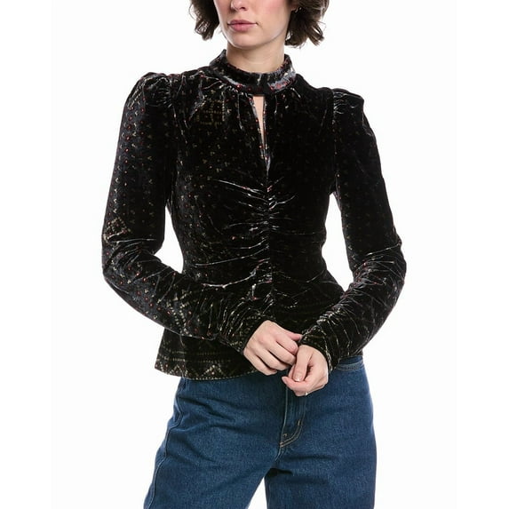 SEA NEW YORK womens Delphine Crushed Velvet Top, xs, Black