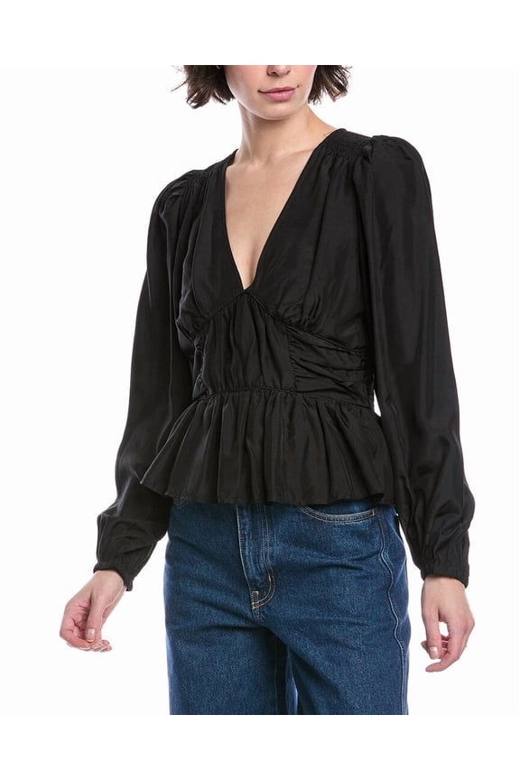 womens  Fabiola Silk Top, 2, Black