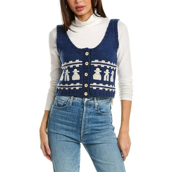 SEA NY womens Afina Knits Cropped Wool Vest, s, Blue