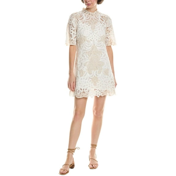 SEA NY womens Branca Battenburg Mini Dress, 0, White