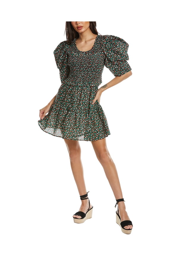 womens  Lilly Print Smocked Dress, s, Black