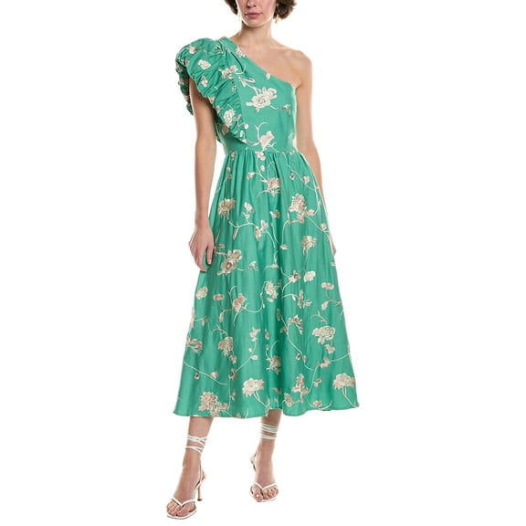 SEA NY womens One-Shoulder Midi Dress, 0, Green