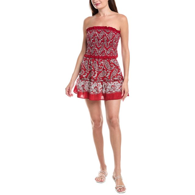 SEA NY womens Theodora Paisley Strapless Smocked Cover-Up Dress, l, Red