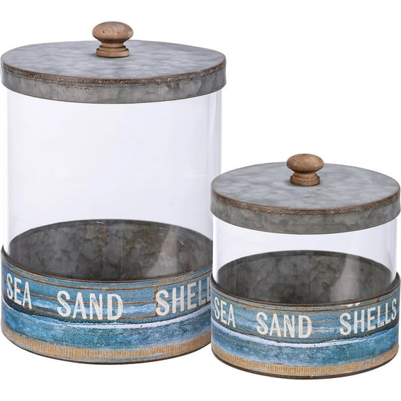 SEA SAND SHELLS Canister Set of 2 With Lids 5.50in x 8in and 4.75in x 5.5in