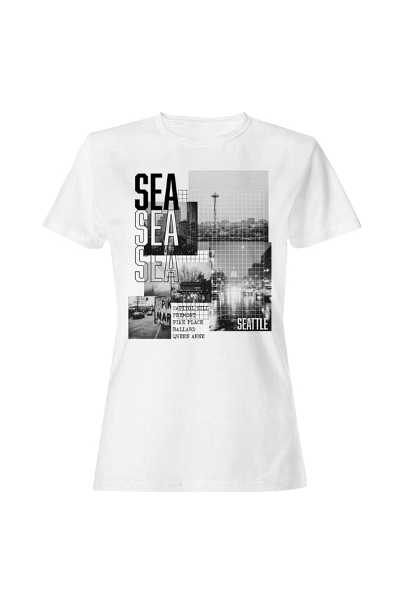 SEA Seattle Cityscape Collage Women's White T-shirt