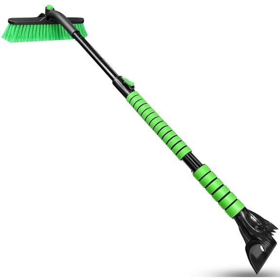 SEAAES 44" Extendable Ice Scraper and Snow Brush with Foam Grip for Car Truck SUV Vehicle Window Green