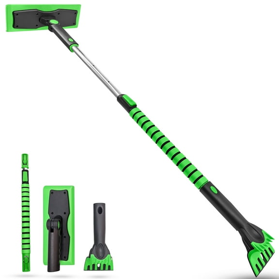 SEAAES 50" Snow Broom and Ice Scraper for Truck, Long Handle Extendable Snow Brush with Foam Grip, Snow Ice Removal for SUV Jeep RV Auto Vehicle Truck Window Windshield