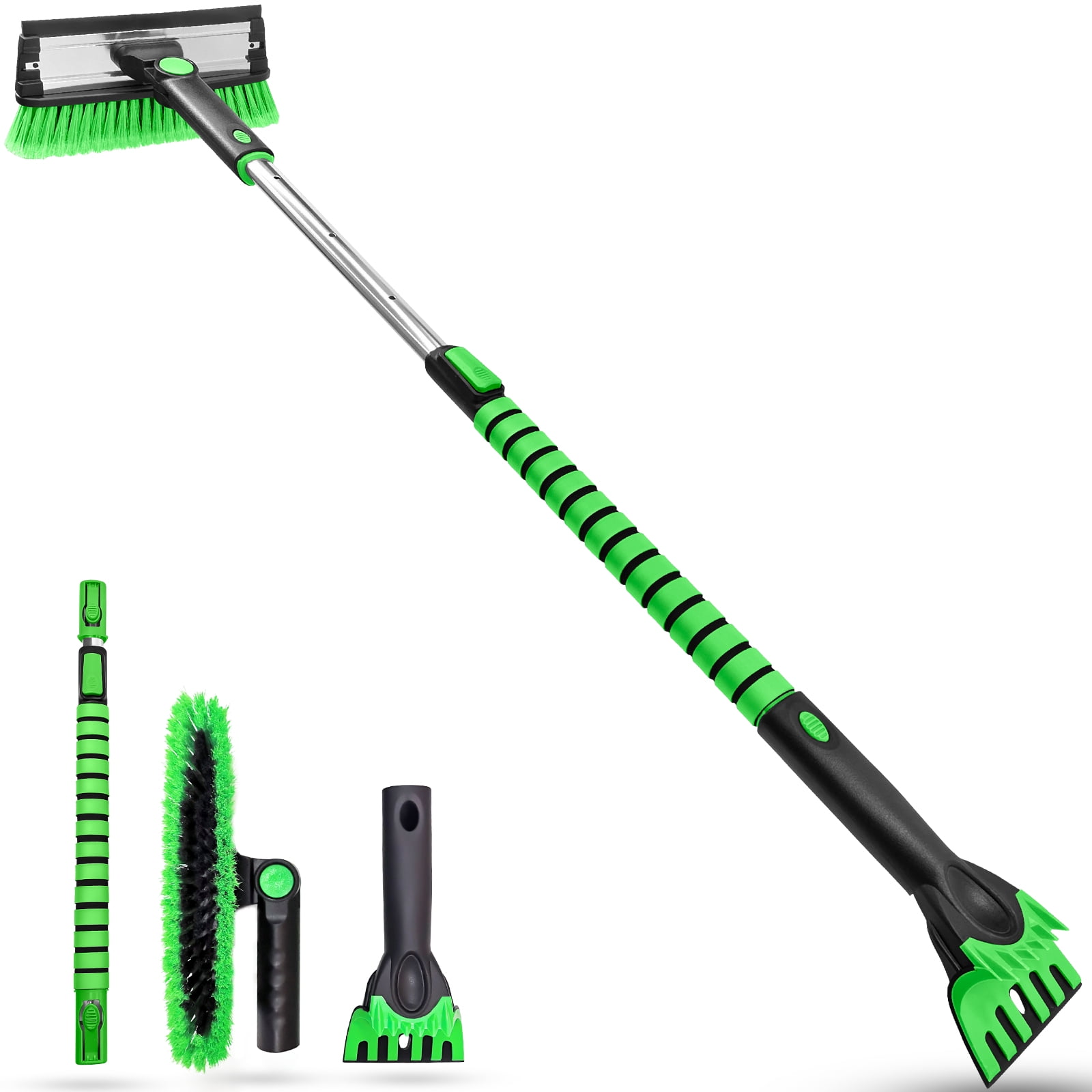 SEAAES 50" Truck Snow Brush and Ice Scraper with Squeegee, Long Handle Extendable Windshield Ice Scraper with Foam Grip for SUV Truck Jeep RV Auto Vehicle Window