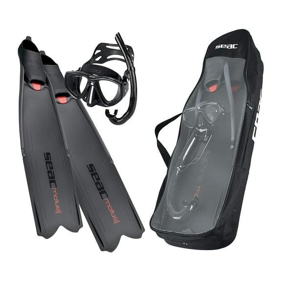 SEAC Motus Freediving Set with Fins and Mask, Size 12.5 to 13.5, Black