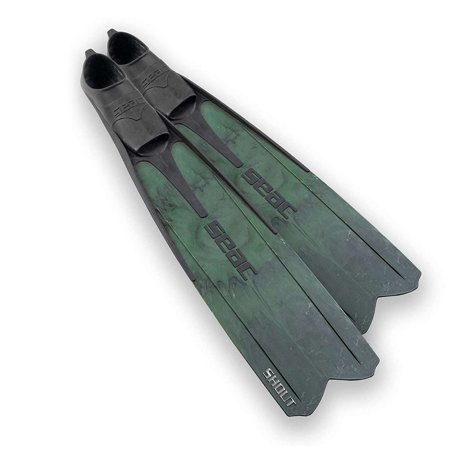 SEAC Shout Long Fins for Freediving and Spearfishing, Size 8 to 8.5, Green  Camo 