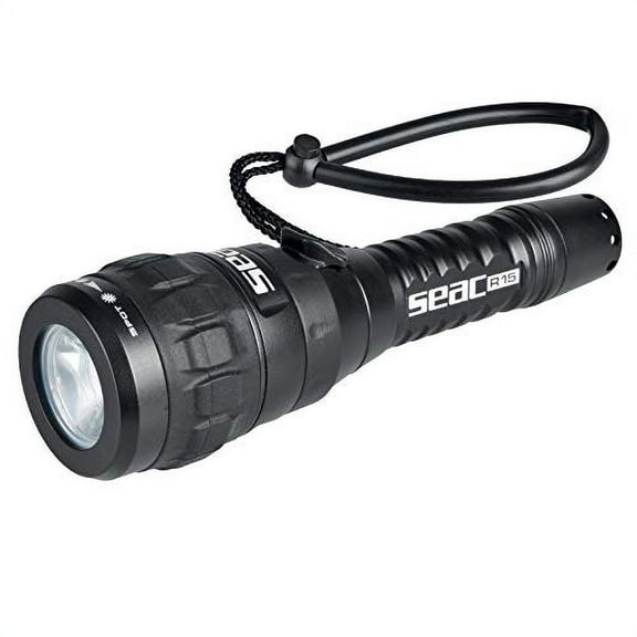 SEAC Unisex's R15 Scuba Diving LED Torch, 300 Lumens, 2,2 hors Burn-time, Black, one Size