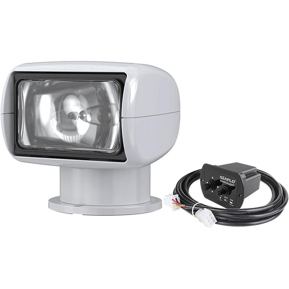 SEAFLO 01 Series 360 Rotating 12V DC Remote Control Halogen Boat Searchlight 50W, IP65 Waterproof, Beam Distance: 860 FT (262m) - (Candle Power: 100000cd, Voltage: 12V)