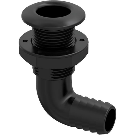 SEAFLO 1-1/2 Inch 90 Degree Thru-Hull Fitting with Check Valve, Black, 1-Pack