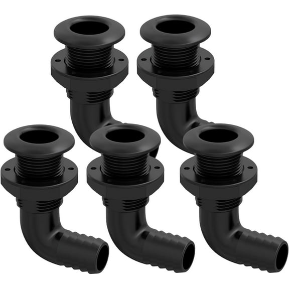 SEAFLO 1-1/4" 90 Angled Thru Hull Through-Hull Fitting with Built-in-Check Valve  Anti-Corrosion and Ultra-Durable for Marine, Boat, Yacht, RV, Truck - 4-Year Warranty! (1-1/4", Black, 1-Pack)