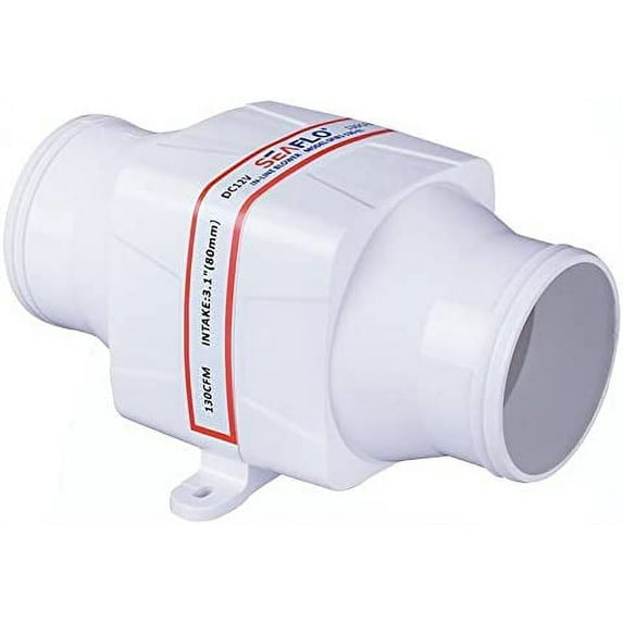 SEAFLO 3" in-Line Marine Bilge Air Blower 24V 130 CFM Quiet Boat White